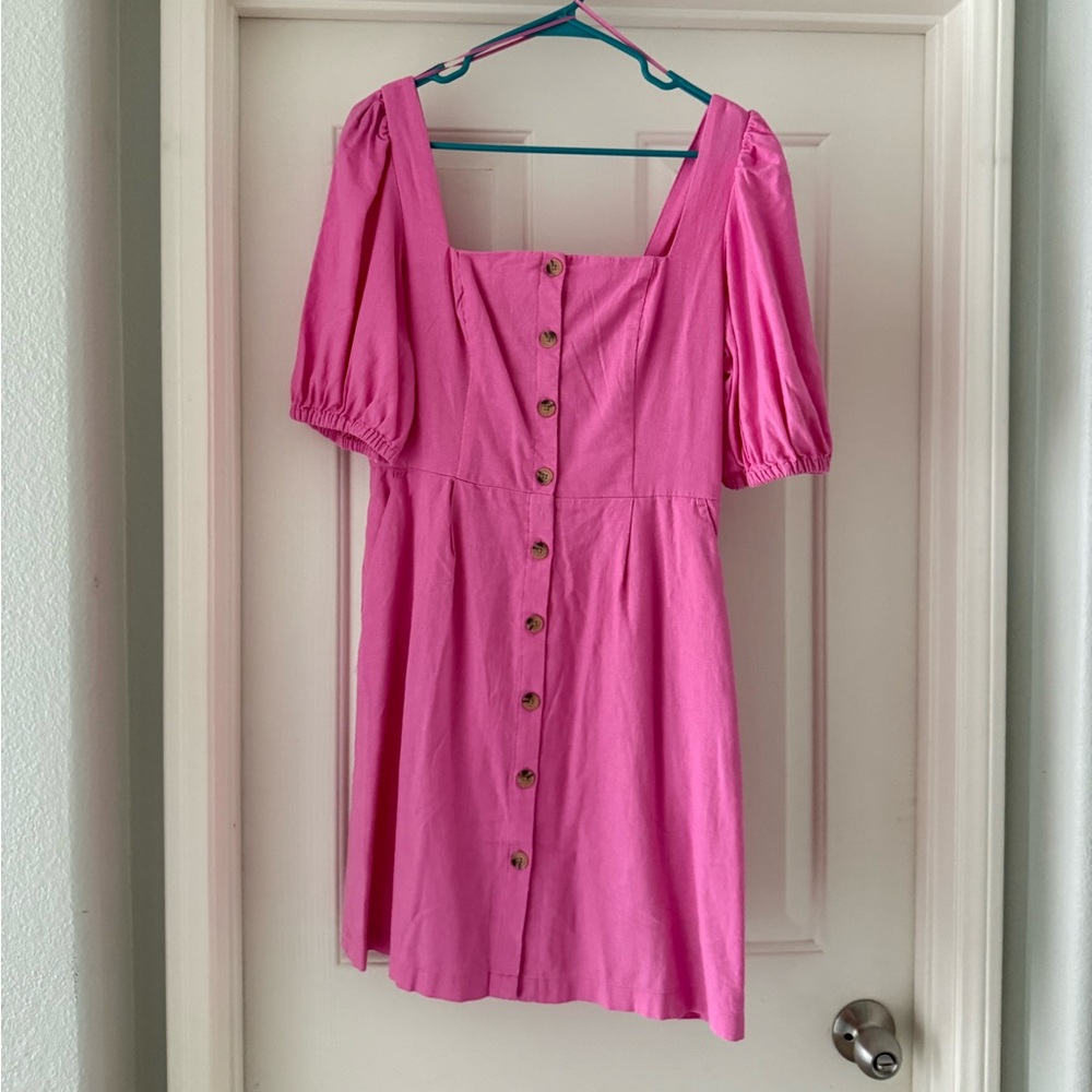 Old Navy Pink Square Neck Button-Front Mini Dress, Size M Tall